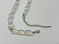 Opalescent Opalite Glass Bead Necklace Large Circle Pendant
