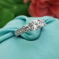 Silver Round 3-Stone Cubic Zirconia Ring-925-Sterling-5.7mm Center-3.4mm Band