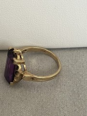 Vintage Antique Art Deco 10Kt Yellow Gold Synthetic Purple Sapphire Ring 5.25sz