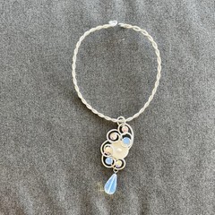 Vintage Jeff Lieb Choker Necklace Silver With Abstract Design Blue Stone OOAK