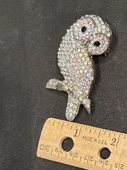 VTG OPC SIGNED AURORA BOREALIS RHINESTONE OWL BIRD BROOCH PIN PENDANT