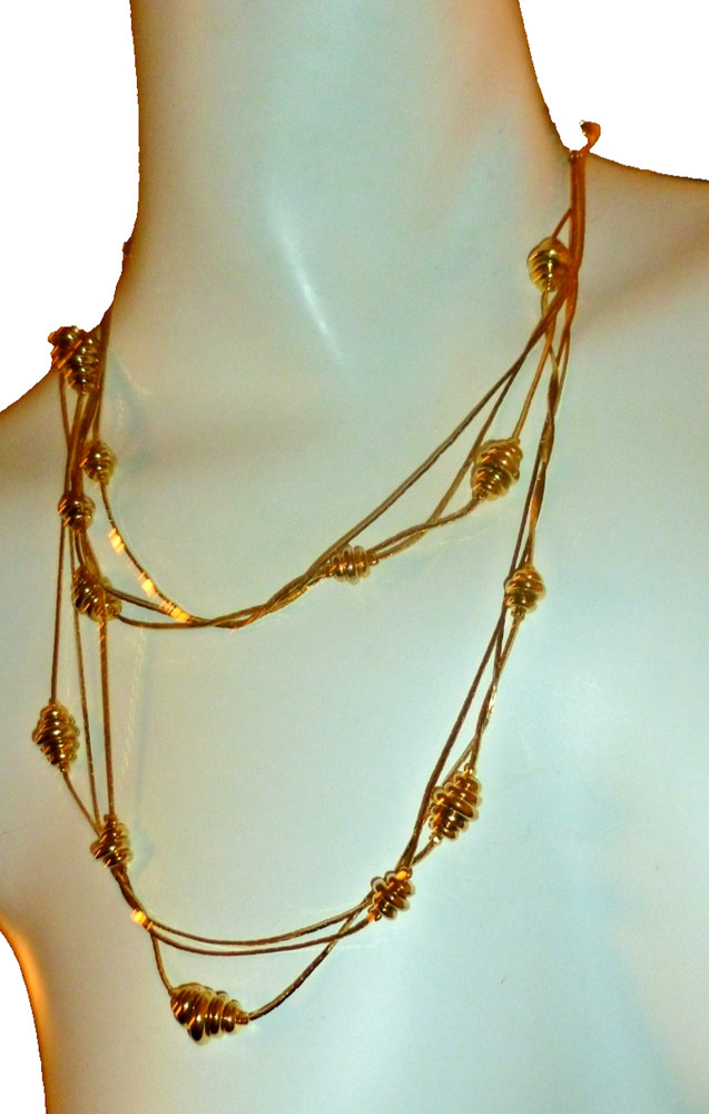 Vintage 1960’s Mid Century Gold Finish Honeycomb Necklace Gold Plated 36″ Triple