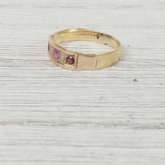 Victorian Ruby Diamond 14K Yellow Gold Band Ring 7 Simple Antique Luxury Flush