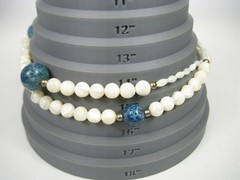 Long Vintage Mother of Pearl Shell Bead Necklace Single Strand Alternating 30 in