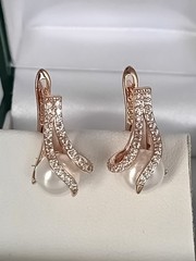 Vintage 1990-s 14 Ct Rolled Gold Pearls / Zircons Earrings – Hallmarked 585 RG