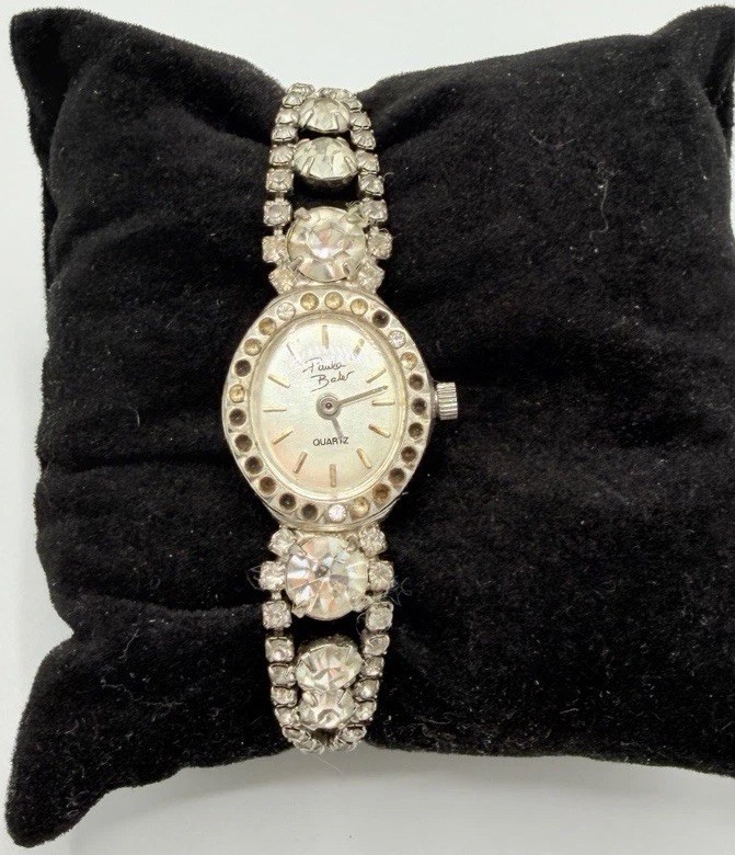 Paula Bohn Rhinestone Bracelet Watch Vintage Style Quartz Crystal Estate