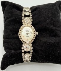Paula Bohn Rhinestone Bracelet Watch Vintage Style Quartz Crystal Estate