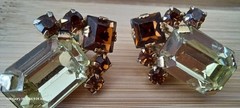 Vtg Earrings 1950s Era Amber Color & Light Green Rhinestones Beauties