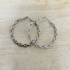 Large Silver Tone Anchor Mariner Link Hoop Earrings 2.25” VTG Minimalist Mod