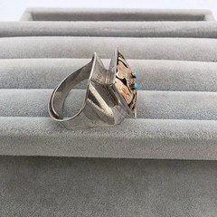 Zuni Silver Ring Kachina Turquoise Silver Free Size Vintage