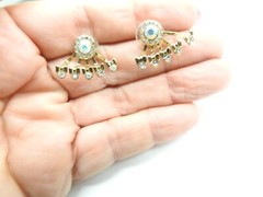 Clear AB Rhinestone Gold Tone Metal Spray Pierced Earrings Vintage
