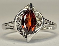 Vintage RJ Sterling Silver 1.00 Ct Marquise Cut Red Garnet Ring Size 10