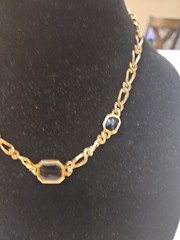 Vintage Christian Dior Classic Logo Black Rhinestone Gold Chain Necklace 18 In