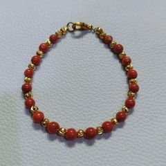 Vintage Natural Italy Coral Round Beads Bracelet Coral Gemstone Handmade Jewelry