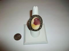 Vintage 925 Sterling Silver Mookaite Jasper Ring W/Beaded Scrollwork- Size 8 1/4