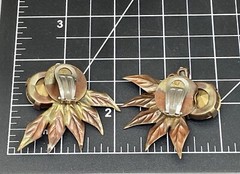 MCM Oversized Statement Artisan Clip Earrings Pink Rhinestones Copper Accents