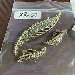 Blue Aurora Borealis Rhinestone Gold Tone Brooch Pin Clip Earrings Set Gar1-57