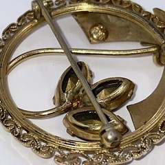 Vintage Signed Van Dell? Brown Marquee Rhinestone Bow Round Brooch Pin Pendant