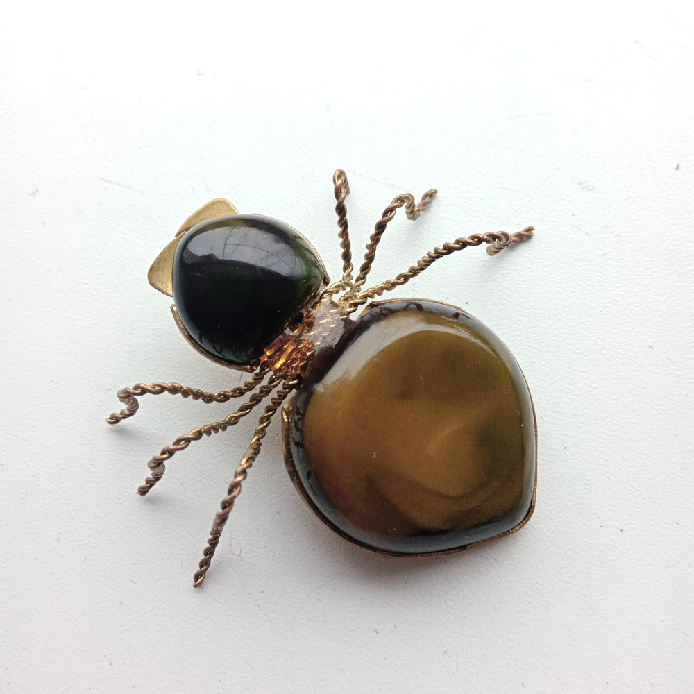 Vintage Spider Brooch Amber Color Resin. Made in the USSR