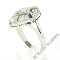 Antique Art Deco 14k White Gold 0.24ct Diamond Sapphire Filigree Open Work Ring