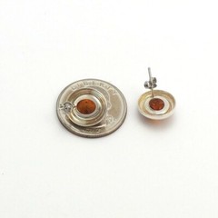 Vintage Sterling Silver Bezel Set Genuine Amber Stud Button Earrings