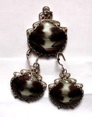 Vintage Unique Russian Enamel Hand Painted Jewelry Set Earrings and Pendant #19a