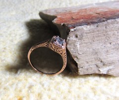 Art Deco Filigree 14k Rose Gold White Sapphire Engagement Ring Size 7.0