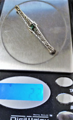 Antique Edwardian 10K White Gold BELAIS French Emerald Paste Bar Pin Brooch Lot