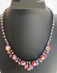 VTG Regency Red/ Pink Rhinestone Necklace W Aurora Borealis Finish