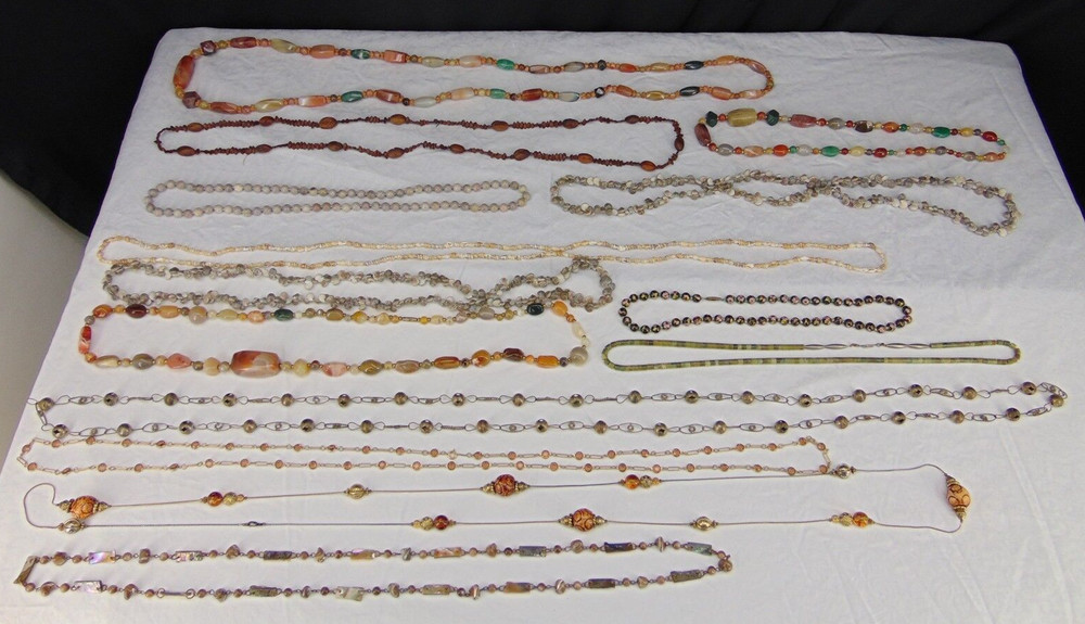 Lot of 14 NECKLACES Various Sizes Beaded Stones Shells Metal Wood Beads