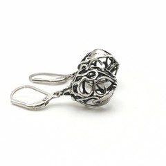 Vintage Sterling Silver Filigree Sphere Ball Leverback Dangle Earrings 3.6g #08