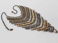 ZAR Vintage Cascading Layered Gold and Silver Tone Beads Mesh Statement Necklace