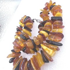 Vtg Baltic Amber Nugget Necklace Sterling Silver Clasp Glows Cognac Egg Yolk 20″