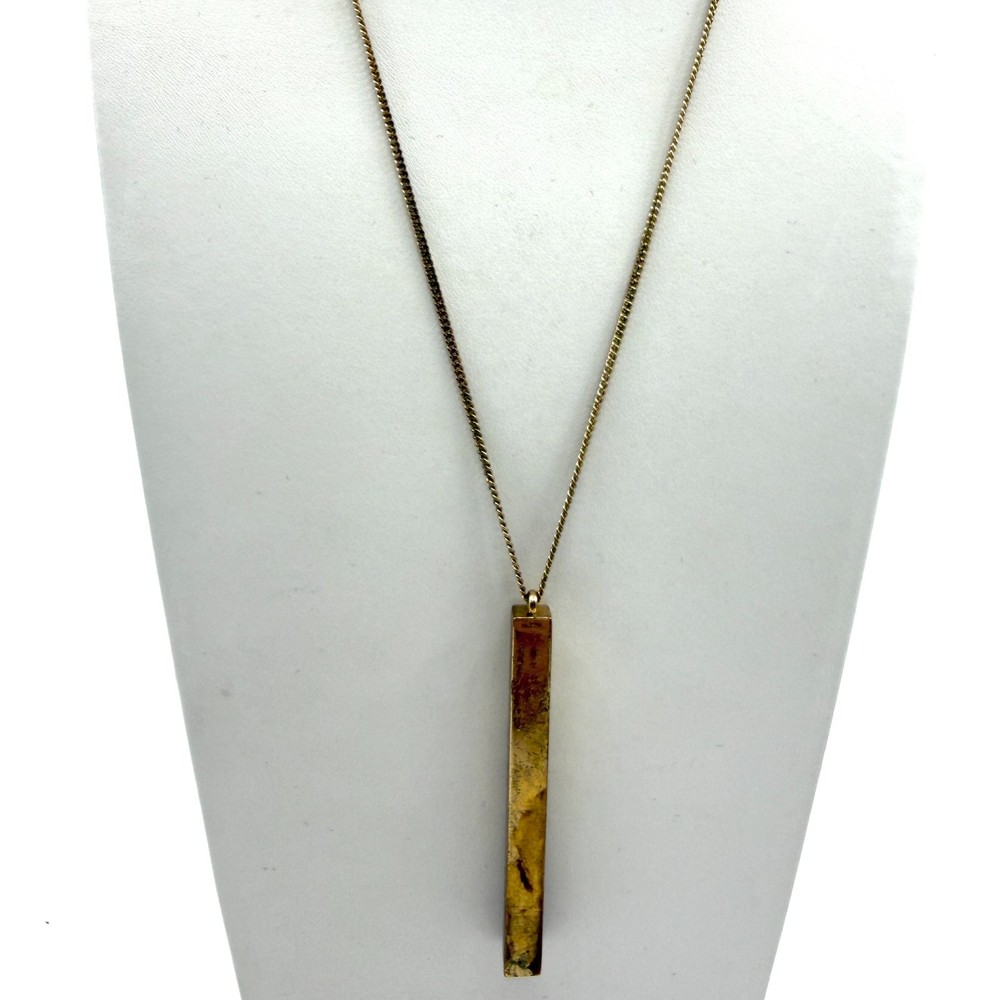 Minimalist Gold Tone Bar Pendant Necklace Long Chain Layering Statement Jewelry