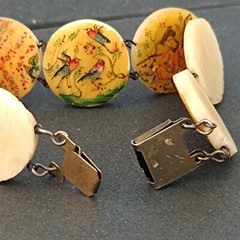 Vintage Round Storyteller Bracelet Middle Eastern Painted Folk Art Birds Figures