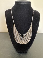 Vintage SAQ Signed Multi-Color Multi-Strand Fringe Bib Chain Necklace 17-20″.