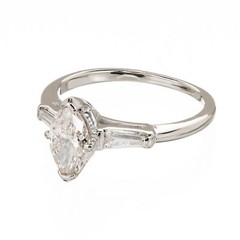 Vintage .69ct Faint Brown Marquise Diamond 14k Gold 2 Tapered Baguette Ring