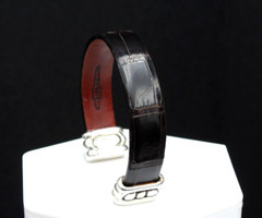 Vintage Gail Labelle 925 Sterling Silver Cuff Bracelet Alligator Leather Jewelry
