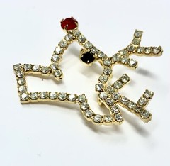 Christmas Reindeer Reindeer Vintage Pin Brooch Hand Made Gold Overlay