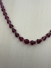 Czech Deep Fuchsia Pink & Clear Faceted Graduated Bead Necklace Vintage 17” 30g