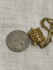 Vintage Sea Turtle Pendant Necklace Gold Tone Bar Link Chain Beach Ocean
