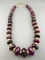 Amrita Singh Necklace Chunky Faceted Amethyst Beaded Gold Tone Signed 19”