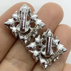 VTG SARAH COVENTRY ART DECO RHINESTONE SILVER OPENWORK HUGGIE EARRINGS CLIP-ON