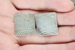 VINTAGE STUDIO ARTISAN STERLING SILVER CLIP EARRINGS 925 HAMMERED EMBOSSED SQUAR