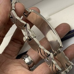 VTG Sterling Silver Turquoise Inlay TR-110 Mexico Hinged Link Bracelet