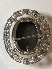 Sorrento Sterling Hematite vintage Brooch Pin oval