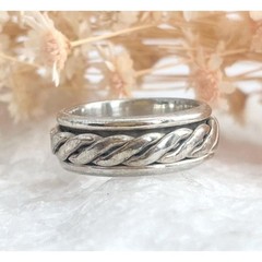 Rope Framed Spinner Straight Banded 925 Sterling Silver Vintage Ring – sz 6.5