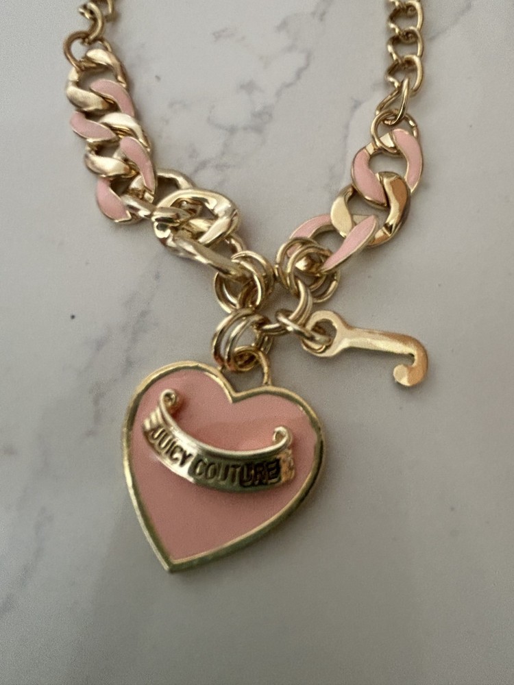 VINTAGE Y2K JUICY COUTURE GOLD TONE ENAMELED HEART NECKLACE