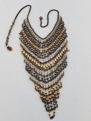 ZAR Vintage Cascading Layered Gold and Silver Tone Beads Mesh Statement Necklace