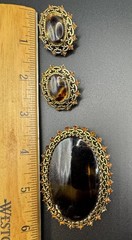 Vintage European Glass Rhinestone Brooch Pin Clip Earrings Glass AS IS READ